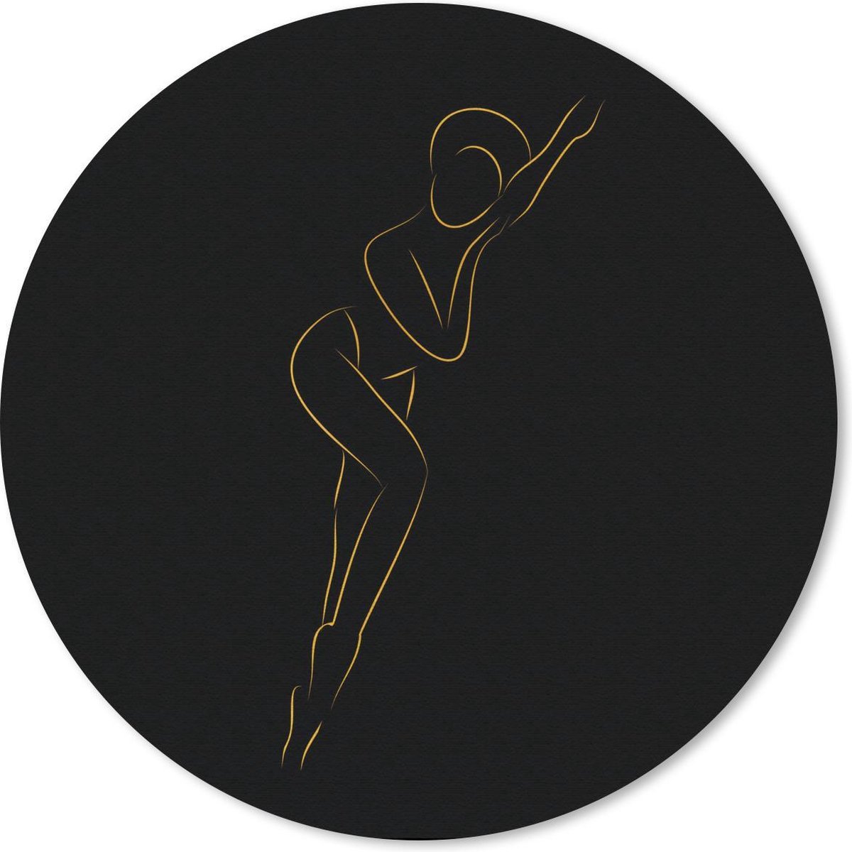 Muismat rond 30x30 cm - Mousepad Vrouw - Zwart - Goud - Line art - Ronde muismatten
