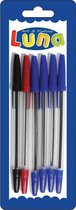 Luna Pennen Blister Blauw/rood/zwart 6 Stuks