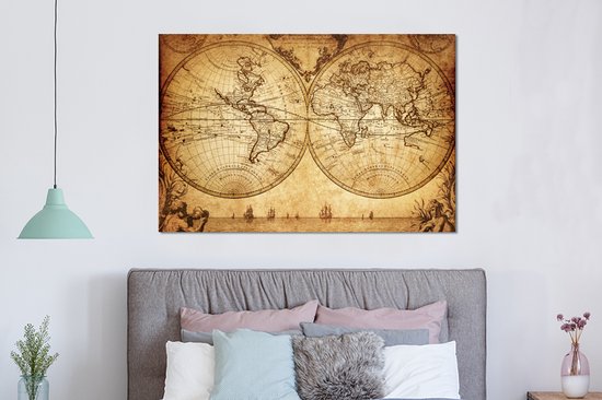 Décoration murale Métal - Peinture Aluminium - Carte du Wereldkaart - Antiquités - Vintage - 150x100 cm