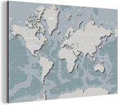 Carte du monde - Bleu - Gris - Aluminium 120x80 cm | Carte du monde Décoration murale Aluminium