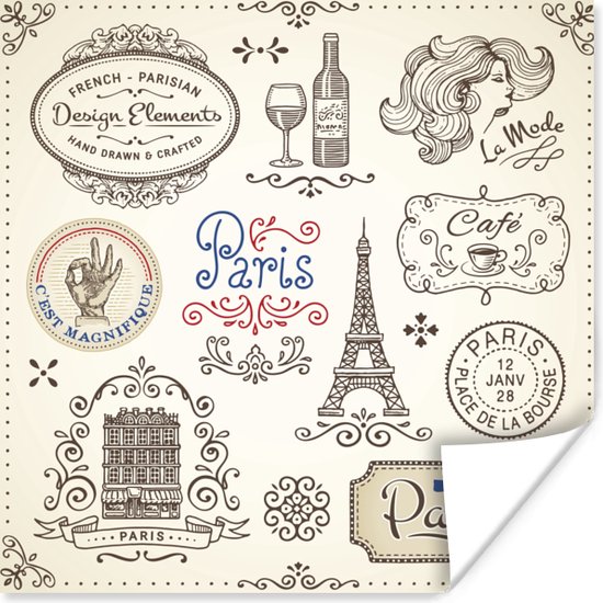 Affiche Une illustration de Paris et ses particularités 75x75 cm - Tirage photo sur Poster (décoration murale salon / chambre) / Poster Europe