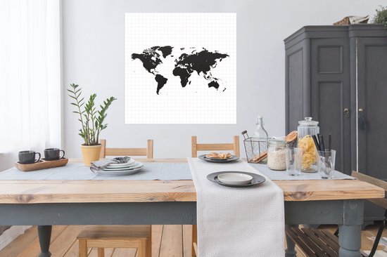 Carte du monde minimaliste sur papier affiche de fond quadrillé