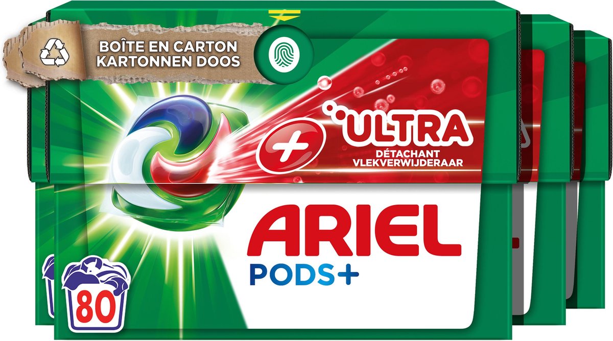 Ariel PODS+ - Lessive Liquide Capsules - + Ultra Détachant - Pack  Économique 4 x 20