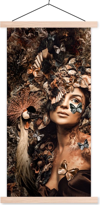Porte-affiche avec affiche - Affiche scolaire - Luxe - Femme - Animaux - Papillons - Vogels - 40x80 cm - Lattes vierges