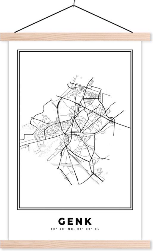 Porte-affiche avec affiche - Affiche scolaire - Carte - Carte - Plan de la ville - Genk - België - Wit - 40x60 cm - Lattes blanches