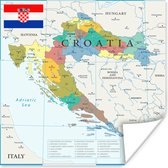 Poster Gedetailleerde kaart van Kroatië met buurlanden - 75x75 cm