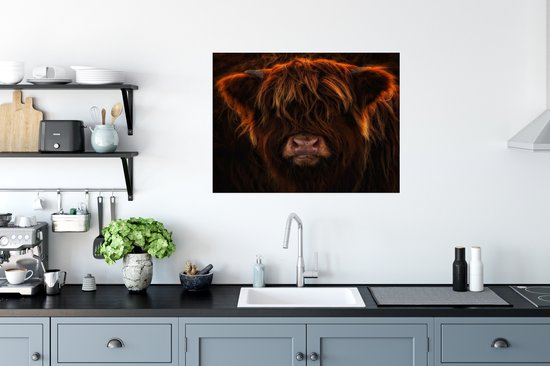 Vue de face en gros plan d'un poster Highlander écossais 80x60 cm - Tirage photo sur Poster (décoration murale salon / chambre) / Poster Animaux sauvages
