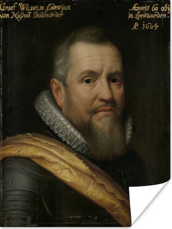Poster Portret van Willem Lodewijk - Schilderij van Michiel Jansz. van Mierevelt - 120x160 cm XXL