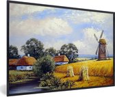 Cadre photo avec affiche - Peinture - Ferme - Moulin - Peinture à l'huile - 120x80 cm - Cadre pour affiche