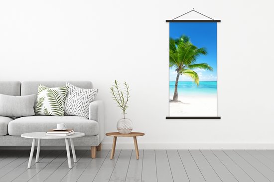Porte-affiche avec affiche - Affiche scolaire - Palmier - Plage - Mer - Été - 90x180 cm - Lattes noires