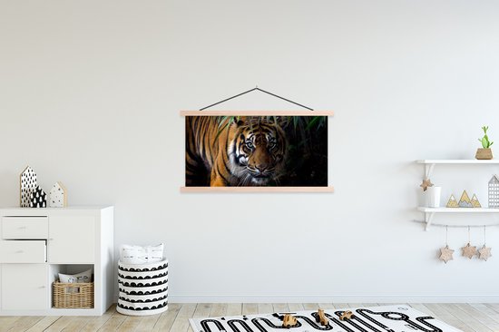 Porte-affiche avec affiche - Affiche scolaire - Tigre - Feuilles - Jungle - Animaux - Sauvage - 150x75 cm - Lattes vierges