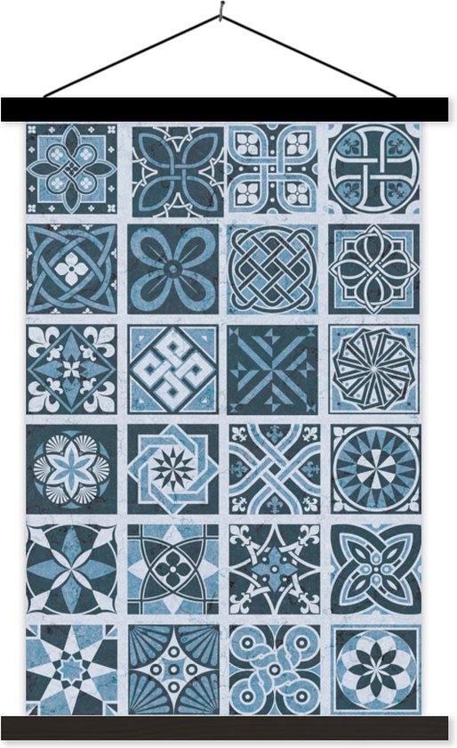Porte-affiche avec affiche - Affiche scolaire - Fleurs - Blauw - Motifs - Figurines - 40x60 cm - Lattes noires