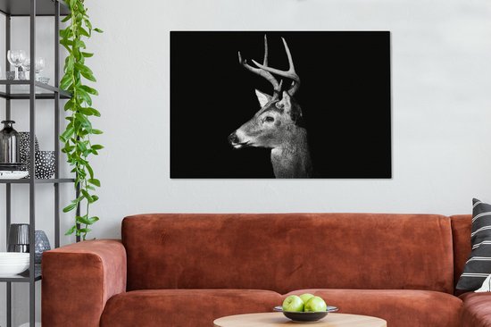 Tableau Zwart Portrait d'un cerf 140x90 cm - Tirage photo sur toile (Décoration murale salon / chambre) / Peintures sur toile animaux sauvages
