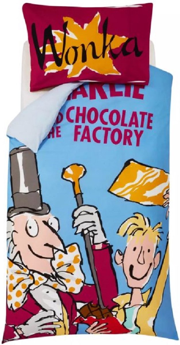 Wonka - Sjakie en de chocoladefabriek - Charlie - Roald Dahl - eenpersoons dekbedovertrek met 1 kussensloop