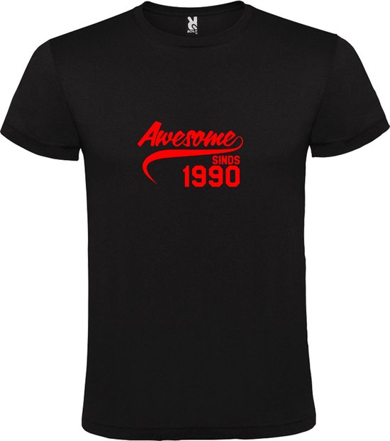 Zwart T-Shirt met “Awesome sinds 1990 “ Afbeelding Rood Size XXXXL