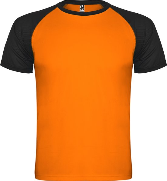 Fluor Oranje met Zwart unisex sportshirt korte mouwen Indianapolis merk Roly maat XL