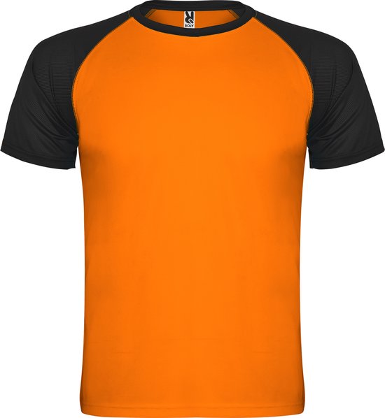 Fluor Oranje met Zwart unisex sportshirt korte mouwen Indianapolis merk Roly maat S