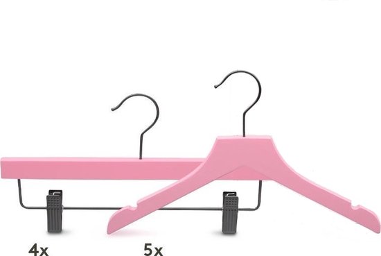 Relaxwonen - Kinder kledinghangers - Set van 9 - Roze - Broek en kledinghangers - extra stevig
