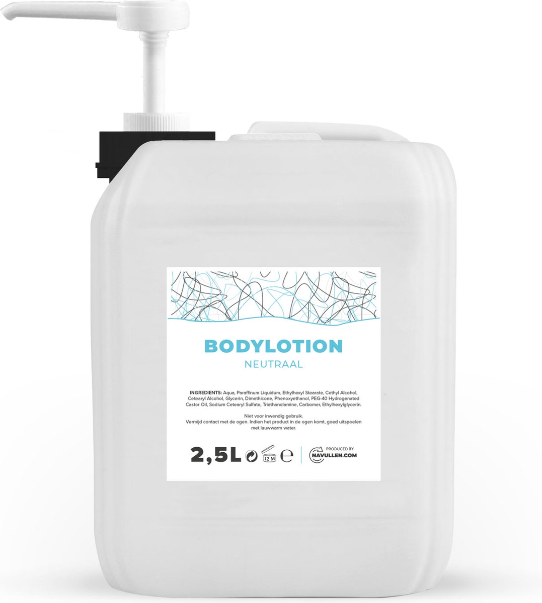 Bodylotion - Neutraal - 2,5 Liter - Jerrycan - Met pomp - Navulling - Navullen