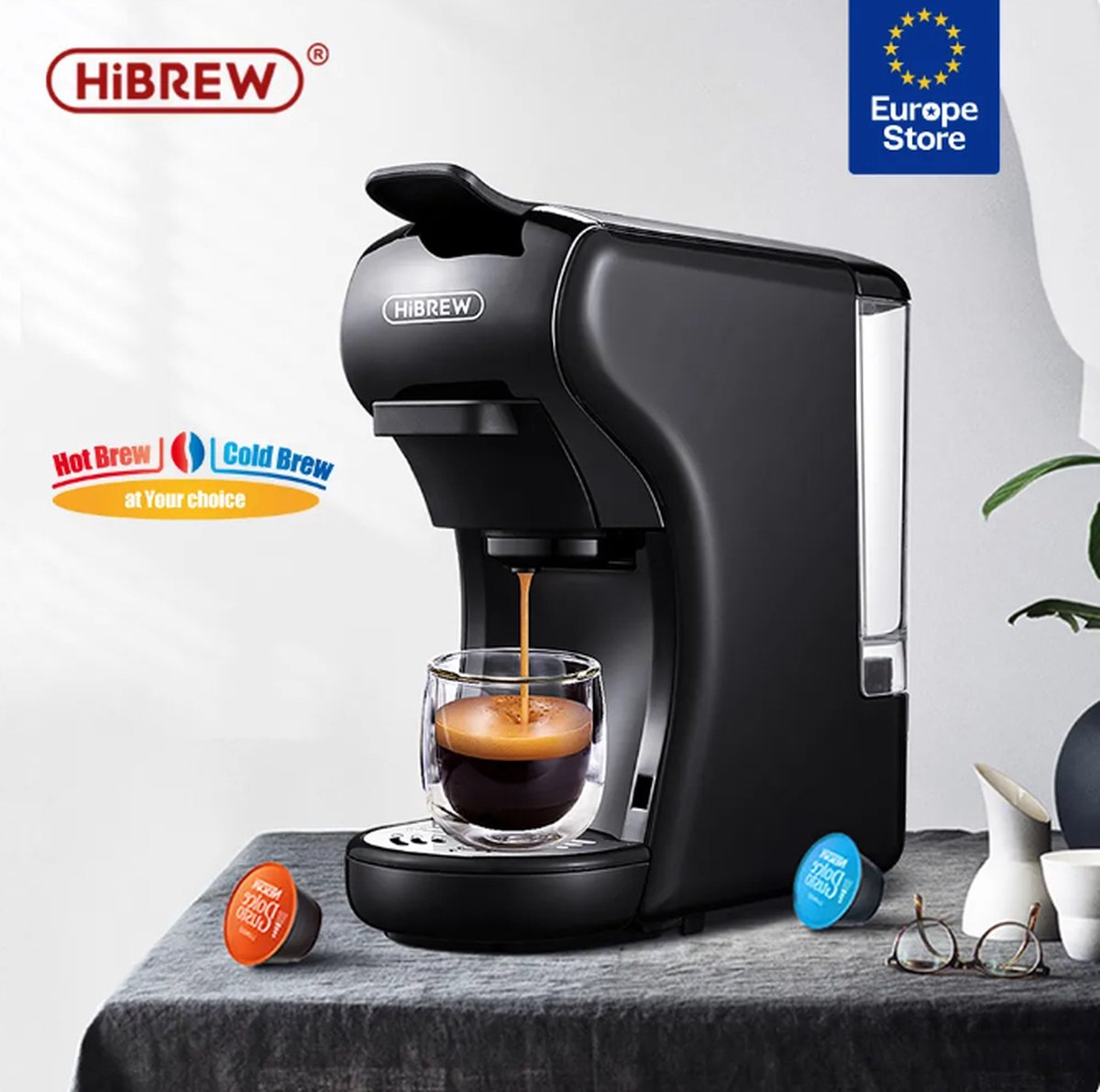 HiBREW Machine à café à capsules multiples, lait chaud/froid Dolce Gusto  Nespresso Capsule ESE Café moulu cafétéria 19Bar 5 en 1