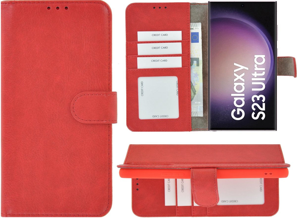 MoDo hoesje Geschikt voor Samsung Galaxy S23 Ultra - Kunstleer Book Case - Rood