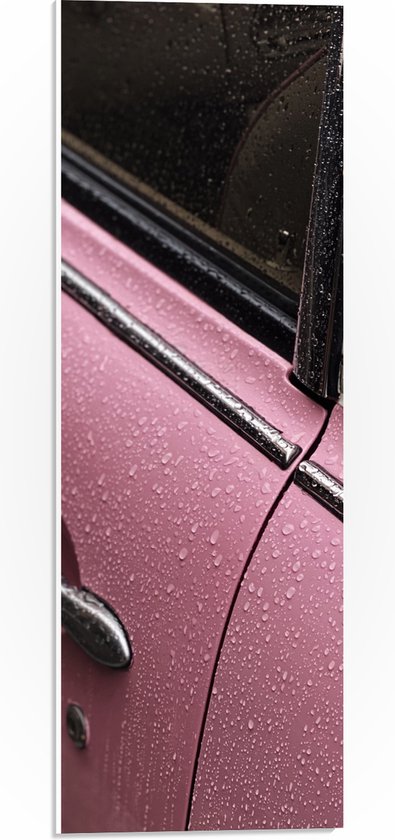 WallClassics - PVC Schuimplaat - Close-up van Autodeur van Roze Auto - 20x60 cm Foto op PVC Schuimplaat (Met Ophangsysteem)