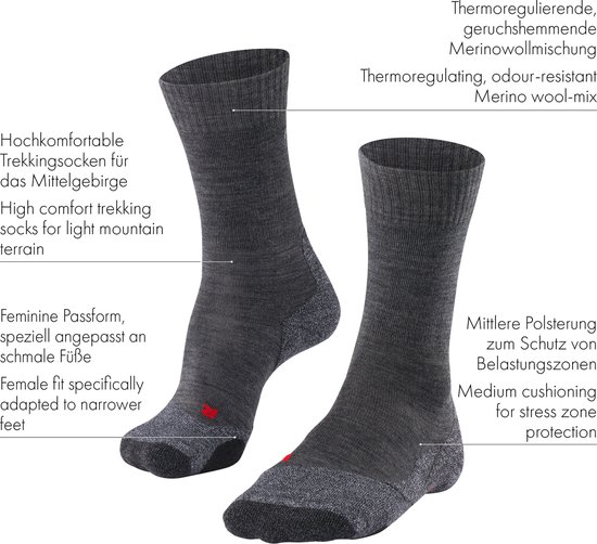 Chaussettes de randonnée femme FALKE TK2 - Gris - Taille 39/40