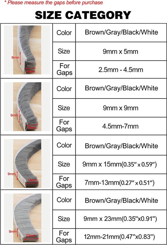 cyclingcolors Borstelafdichting, deurafdichting, niet zelfklevend, deurafdichting, insectenbescherming, afdichtingsborstel voor deur, raam, kledingkast, tochtstopper voor deuren, 4,8 mm x 10 mm x 10 m