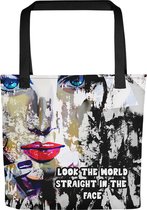 Tas - Tote Bag - Met Abstracte Kunst Print - Zwart Wit - Maat 38 x 38 cm