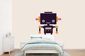 Behang kinderkamer - Fotobehang Robot - Antenne - Oranje - Beige - Kind - Kids - Breedte 390 cm x hoogte 260 cm - Kinderbehang