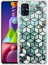 Hoesje Geschikt voor Samsung Galaxy M51 Groen Hexagon Marmer