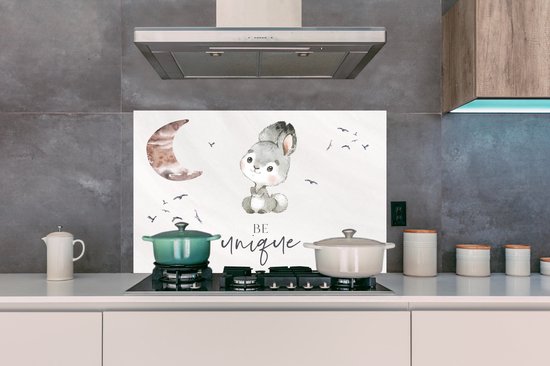Spatscherm keuken 100x65 cm - Kookplaat achterwand Quotes - Kinderen - Be unique - Jongens - Meisjes - Waterverf - Muurbeschermer - Spatwand fornuis - Hoogwaardig aluminium