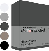 Bol.com Droomtextiel Flanel Velvet Velours Hoeslaken Antraciet Eenpersoons 90x200 cm - Hoogwaardige Kwaliteit - Fluweel Zacht aanbieding