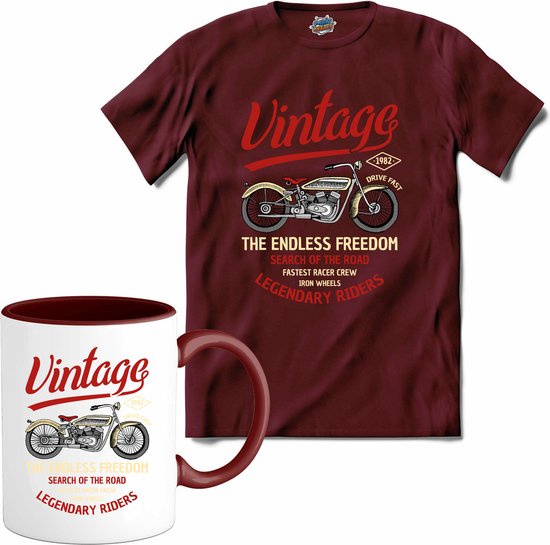 The Endless Freedom | Motor - Hobby - Vintage - T-Shirt met mok - Unisex - Burgundy - Maat L