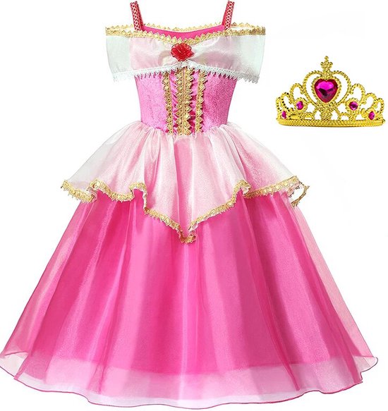 Doornroosje - Prinsessenjurk Aurora - maat 104/110 (110) - Verkleedkleren Meisje - Speelgoed - Roze Verkleedjurk