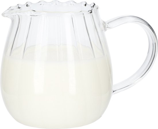 Krumble Melkkan - 300 ml - Melkkannetje - Retro - Schenkkannetje - Melkopschuimkan - Met handvat - Opschenken - Voor koffie - Voor Latte Macchiato - Glas - Transparant - Krumble