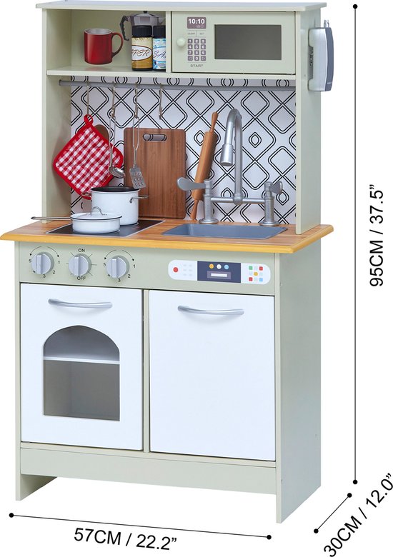 Teamson Kids Modern Houten Speelkeuken - Kinderspeelgoed - Rollenspel Speelgoed - Groen/Wit van Teamson Kids — afbeelding 2