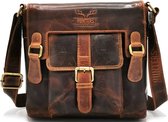 Hunters Leren Schoudertas - Crossbody tas - Vintage - Roestbruin - (bxhxd) ca. 24,5cm x 22,5cm x 6,5cm