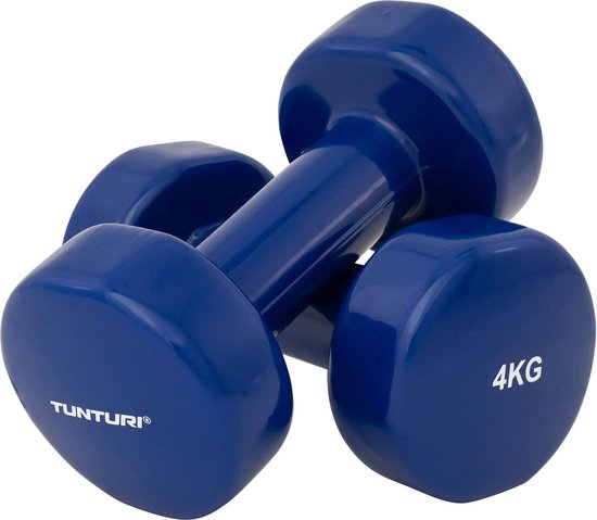 Tunturi Dumbell set - 2 x 4,0 kg - Vinyl - Blauw - Incl. gratis fitness app  | bol.com