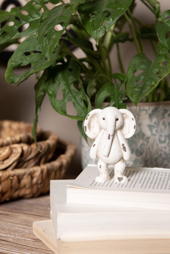 Clayre & Eef Figurine Éléphant 5x4x10 cm Beige Marron Polyrésine