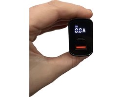 DrPhone HALO-N1 - Dubbele Snellader - 18W PD USB-C + 18W QC 4.0 USB Oplader met Digitale Display Led - Geschikt voor Smartphone / Tablet - Zwart