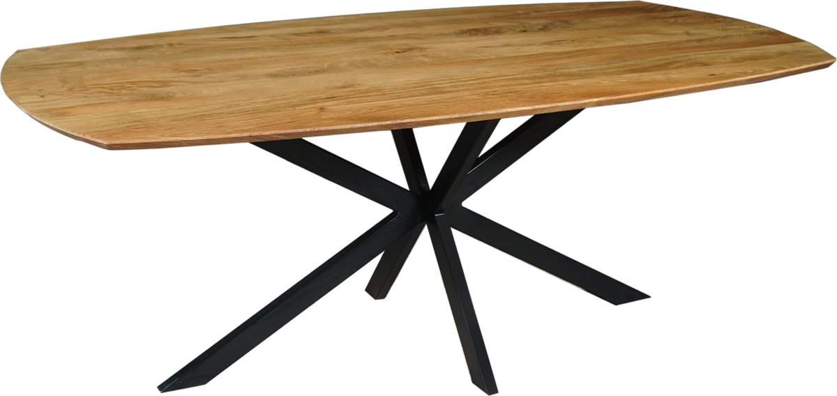 Mangohouten Eettafel Vicenza Deens Ovaal 200x100 cm Mahom Industrieel - Dinertafel van Mangohout & Metaal - Industriële Eettafel
