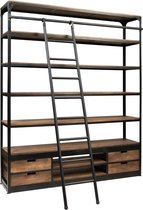 Boekenkast Met Ladder - Hout & Metaal Bruin