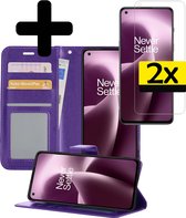 Hoesje Geschikt voor OnePlus Nord 2T Hoesje Book Case Hoes Wallet Cover Met 2x Screenprotector - Hoes Geschikt voor OnePlus Nord 2T Hoesje Bookcase Hoes - Paars