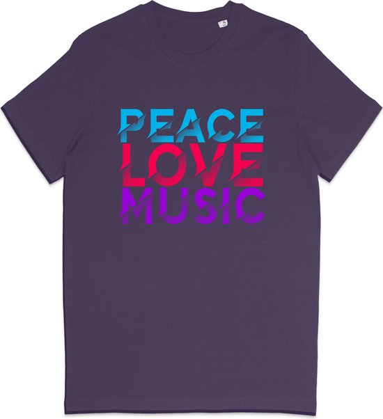 T Shirt Heren en Dames - Vrede Liefde Muziek - Paars - XS
