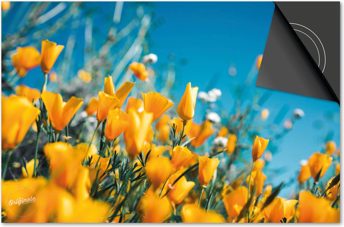 Inductie beschermer 78x52 - afdekplaat inductie mat - Dietrix Kookplaat beschermer - Exclusief - Bloemen en Planten - Gele bloemetjes