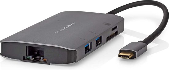 Nedis USB Multi-Port Adapter - 7-in-1 - USB 3.2 Gen 1 - USB-C Male - HDMI Output / Micro SD / RJ45 Female / SD / USB-C Female / 3x USB-A Female - 5 Gbps - 0.20 m - Rond - Verguld - PVC