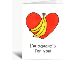 I'm banana's for you - Valentijnskaart - Wenskaart met envelop - Liefde - Bananen - Woordgrapjes - Engels - Humor - Grappig