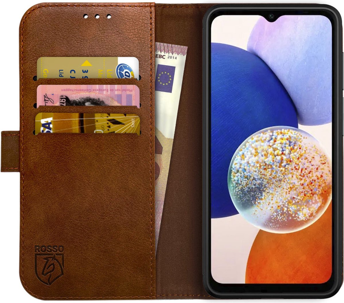Rosso Element Hoesje Geschikt voor Samsung Galaxy A14 Book Cover Wallet Bruin