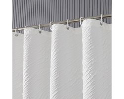 Floraweg Douchegordijn,douchegordijnen voor badkamer 3D embossing marmer Vlak kleur kraam douchegordijn, wasbaar waterdichte stof stofdouche gordijn set met 12 haken, 72 x 79 inch(180cmX200cm) -Wit